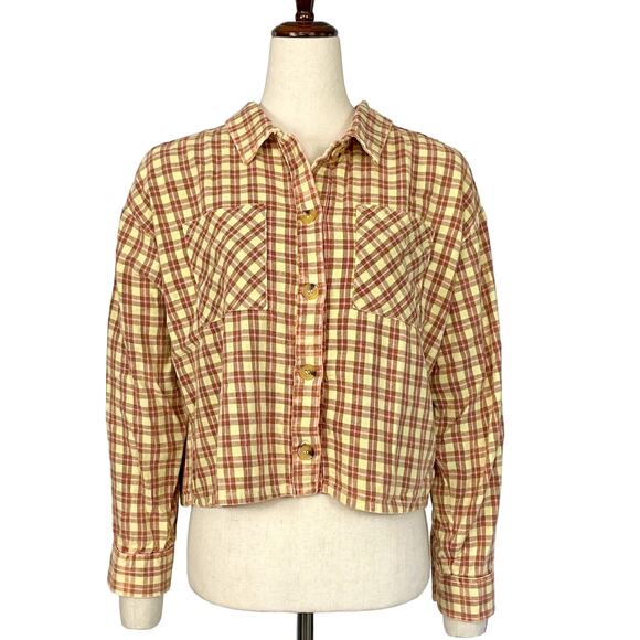 Altar’d State Plaid Flannel Shirt Women’s S Cropped Relaxed Boyfriend Fit NWOT - Picture 1 of 9